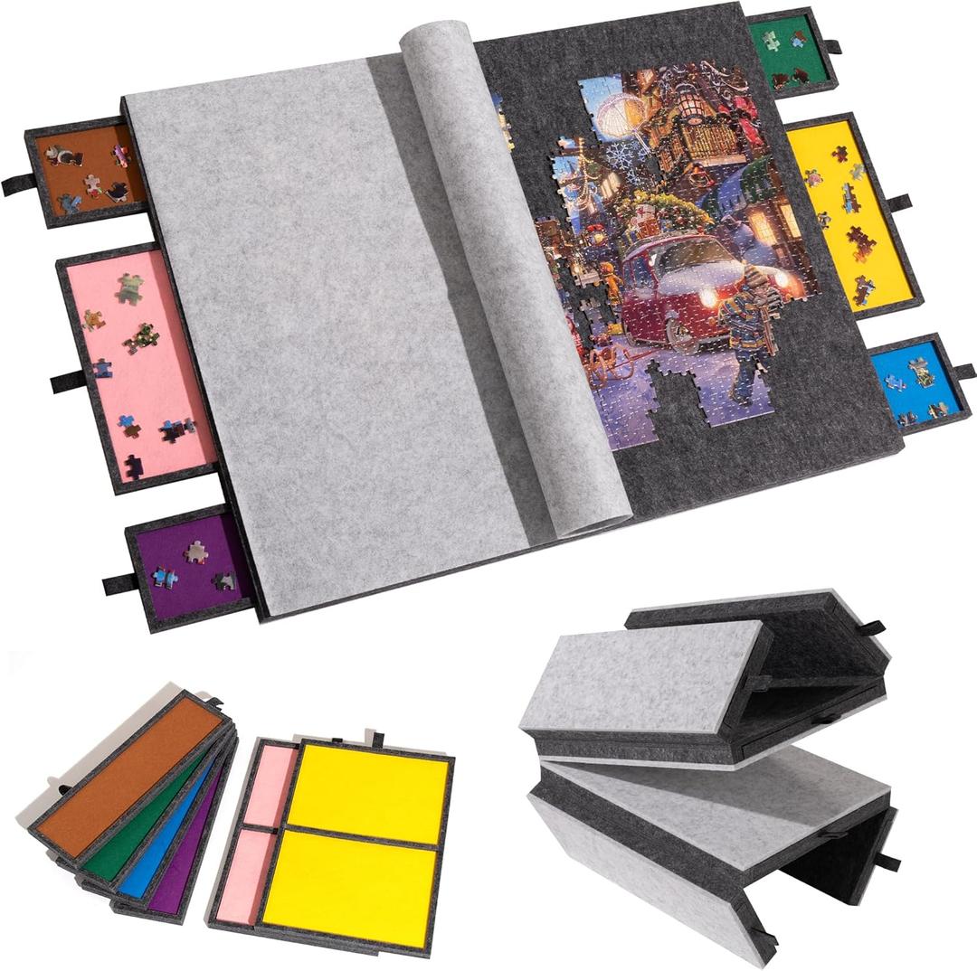 Tektalk Foldable Puzzle Board with 6 Colored Drawers, Portable Jigsaw Puzzle Table for Adults, Super Lightweight Felt Puzzle Plateau with CoverStoring for 1500, 1000, 500 Jigsaw Puzzle Pieces