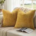 DecorUhome Summer Mustard Yellow Chenille Throw Pillow Covers 18x18 Set of 2 Textured Soft Cozy Slubby Couch Pillow Covers Modern Farmhouse Boho Decorative Pillow Cases for Bed Sofa Living Room
