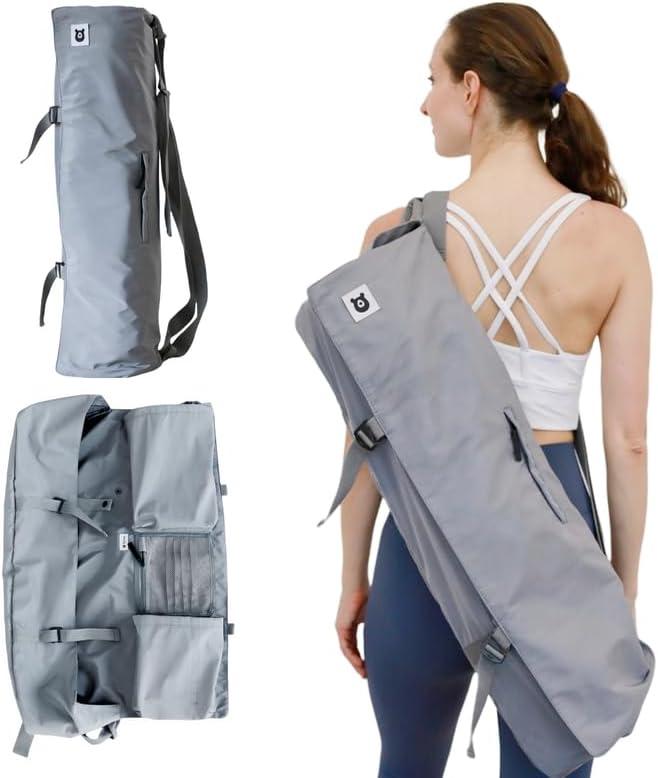 Tumaz Yoga Mat Bag | Padded Adjustable Shoulder Strap | Fits Up to 26" Mats | Multi-Pocket Storage for Essentials | Heavy-Duty G-Hook Closure | Lightweight & Durable for Yoga, Pilates & Fitness (02. Cloud Grey)