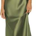 Summer Satin Spaghetti Strap Cowl Neck Backless Midi Dresses for Women Elegant Tie Low Back Ruched Cocktail Dress Small