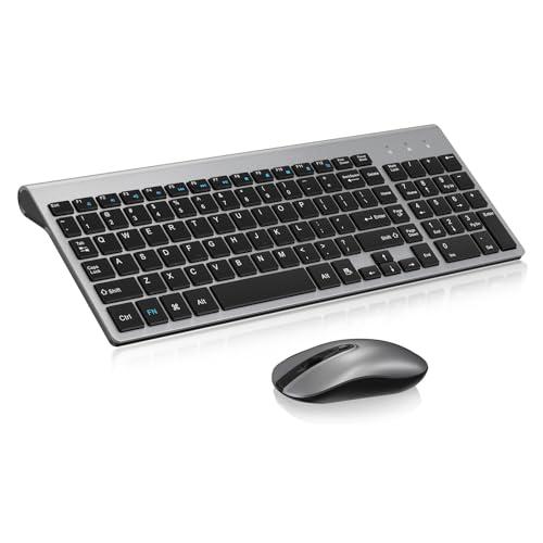 Leadsail EasyTyping KF10 Wireless Keyboard and Mouse Combo, [Silent Scissor Switch Keys][Labor-Saving Keys]Ultra Slim Wireless Computer Keyboard and Mouse, Easy Setup for PC/Laptop/Mac/Windows - Grey