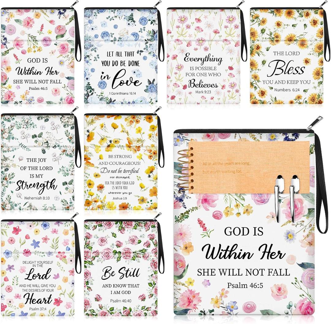 MotiMind 8 Pcs Bible Book Covers with Zipper for Christian Gifts 11 x 8.7 Inch Book Covers Gifts Bulk for Women Bookworm Christian Religious Church Bible Study