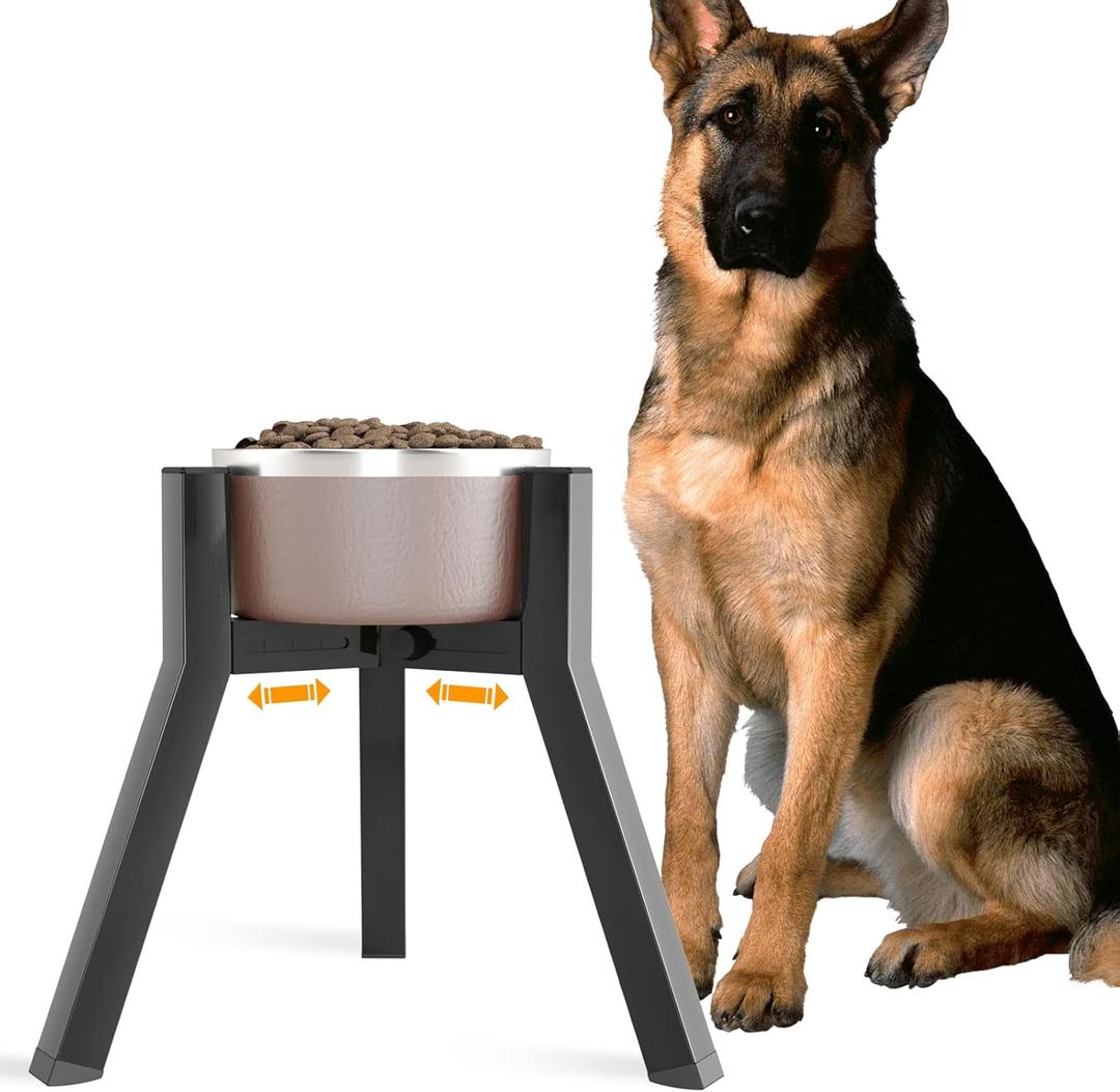 SHAINFUN Raised Dog Bowl Stand for Large Dogs 11" Height Adjustable Width 7-10.6" Single Tall Elevated Dog Bowls Stand, Food & Water Feeder Holder for Large Breeds (Bowl Not Included) (Black-FM)
