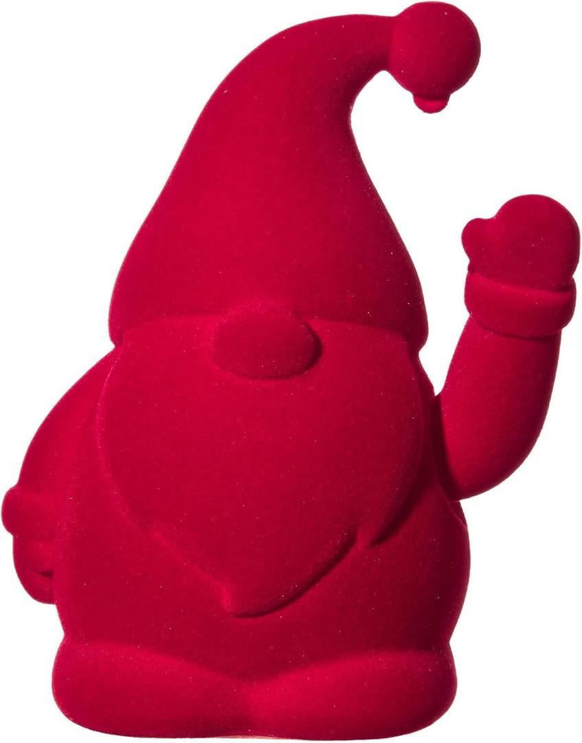 WDS WONDROUS Christmas Gnome Decorations Red, Flocked Gnomes Figurine Elf Waving Arm Christmas Table Decor for Home Office Shelf Tabletop Holiday Decoration (6.3") (set of 1)