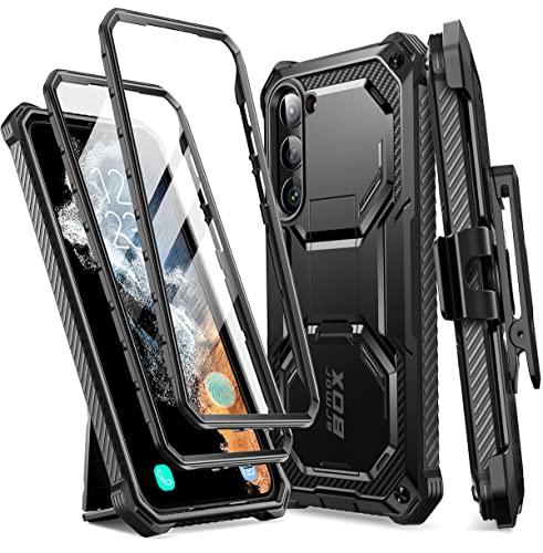 I-Blason Armorbox for Samsung Galaxy S23 Case with Stand & Belt-Clip [Built-in Screen Protector] [2 Front Frames] [Military-Grade Protection] Full-Body Rugged Bumper Case with Kickstand (Black)