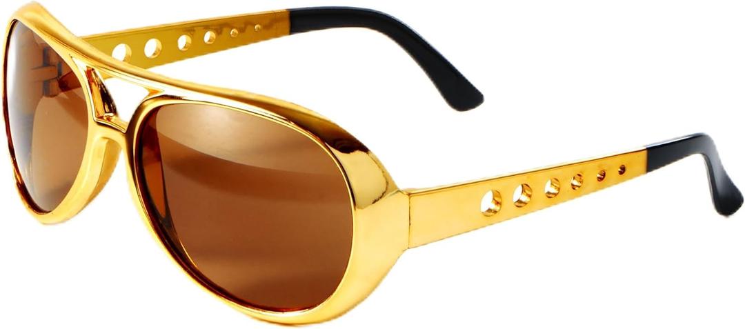 Spooktacular Creations Gold Sunglasses Disco Glasses, 50s 60s 70's Glasses for Halloween Party Costume Rockstar Accessories, Gold Celebrity Sunglasses for women and men