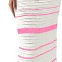 Saodimallsu Womens 2 Piece Sets Summer Striped Crochet Knit Coverup Sleeveless Button Crop Tank Top Bodycon Maxi Skirt (Small, Pink)