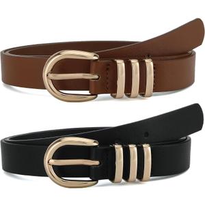 Earnda Leather Belts for Women Jeans Pants Skinny Waist Belt Gold Buckle Ladies Thin Belt 0.91" Width (Small: 26"-28" (Pant 4-6))