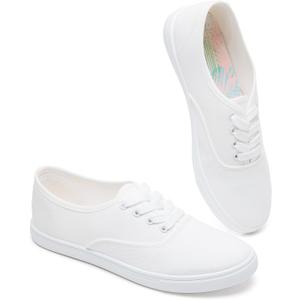 Womens Classic White Sneakers,Low Top White Canvas Shoes,Lightweight Casual Canvas Sneakers (12)