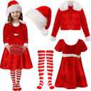 Panitay 4 Pcs Christmas Costume Red Santa Claus Outfit Hat Jacket Dress Tights for Little Holiday Cosplay (Small)