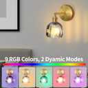 Battery-Operated Vintage Tulip Wall Sconce, RGBWCCT Rechargeable Bulb with 9 Colors, Tulip Smoke-Grey Glass and Brass Metal Frame, 90 Swivel Head, for Living Room Bedroom Hallway