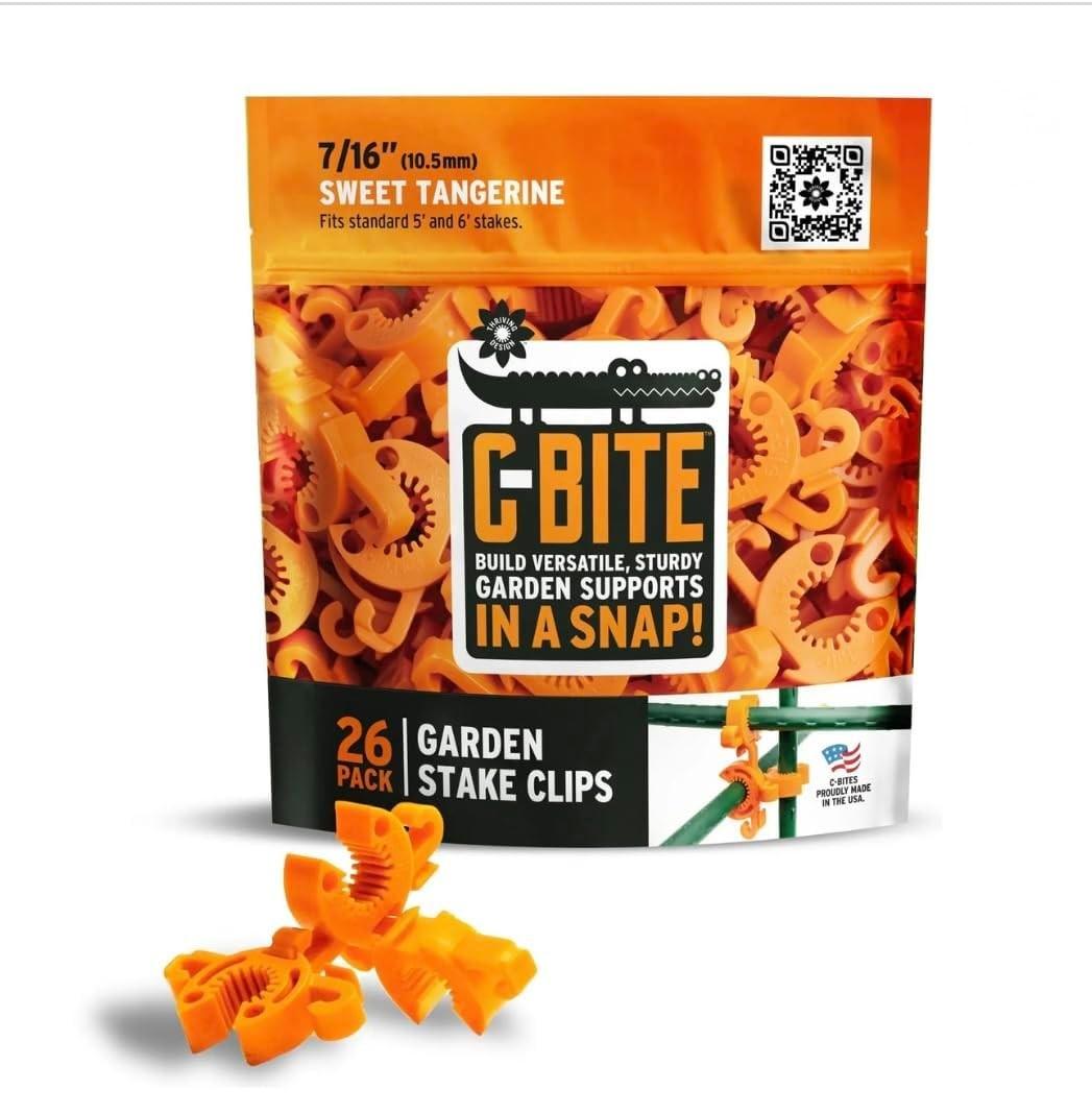C-BITE Plant Support Clips for Trellis, Garden Stakes, Wire Fence, Climbing Plants, Indoor Gardening, Hydroponics Systems, and Vines | Durable Gardening Clips (Tangerine Orange - 26 Pack), Pack of 4