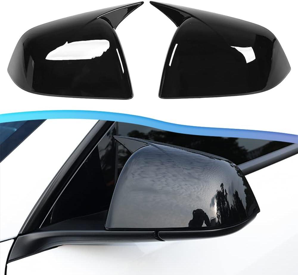 Side Door Mirror Cover Caps Compatible with Tesla Model Y 2020-2023 Cow Horn Style Replacement for Door Rearview Mirror Cover Cap (Gloss Black)