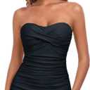 RELLECIGA Women's Ruched Tankini Top (X-Large, Black)