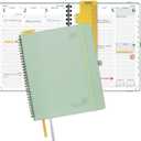 POPRUN Planner 2026-2027 (Large - 8.5'' x 10.5'') Academic Weekly Calendar (July 2026 - June 2027) with Hourly Time Slots, Monthly Tabs, 100GSM Thick Papers, Spiral Leather Cover - Celadon Green