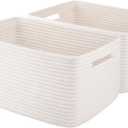 OIAHOMY Storage Basket for Shelves, Closet Cube Storage Bins Baskets for Clothes Blanket Towels, Baby Nursery, Toy Baskets Box, Woven Rope Basket, 15.75 * 11.81 * 7.09 IN, 2 Packs White