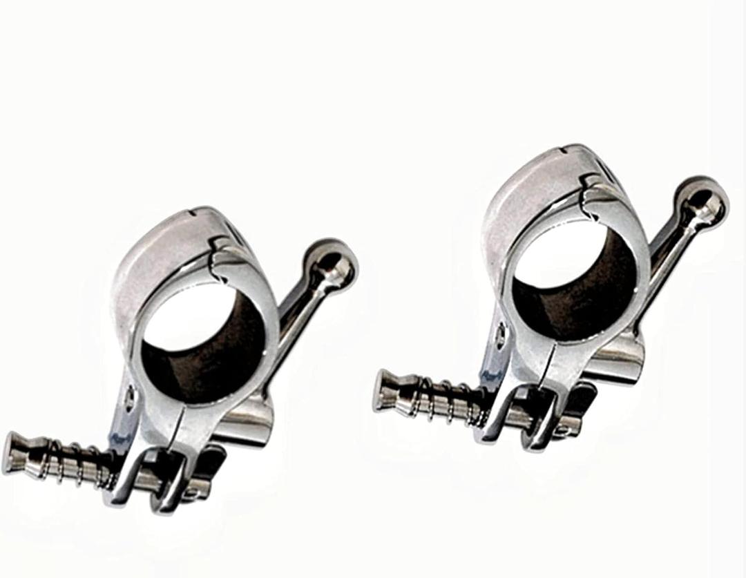 2Pcs Boat Bimini Top Hinged Jaw Slide, Stainless Steel 316 Marine Boat Canopy Tube Clamp Fitting Boat Accessories (Type:with Pin & Cam Clamp Quick Release, 1inch)