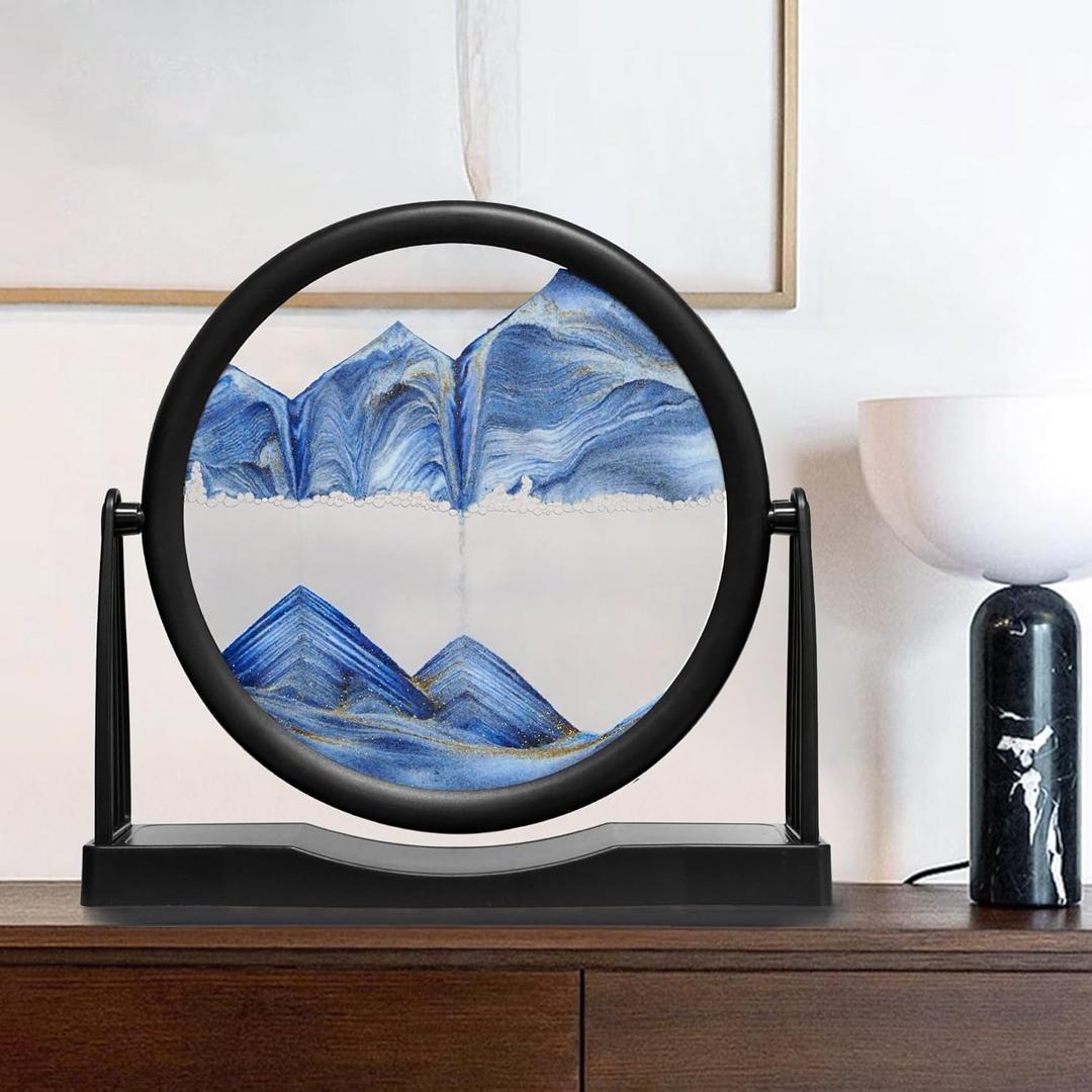 BringLED Dynamic 3D Moving Sand Art with Easy-Flip Stand - Liquid Motion Sandscapes - Quicksand (Flow Sand) Painting - Relaxing Desktop Decor for Home and Office (10" - Blue Sand)