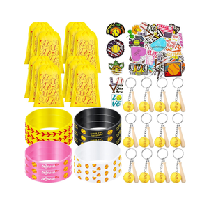 84 Pcs Softball Party Favors Set, Including 10 Softball Drawstring Bags 12 Softball Bracelets 12 Softball Keychain and 50 Softball Stickers Decal Softball Gifts Stuff for Sport Birthday Party Decor