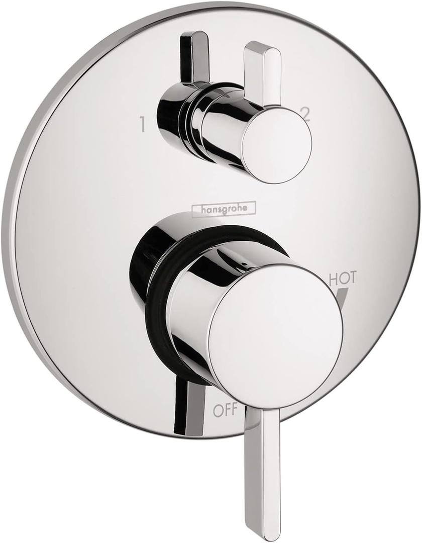 hansgrohe Ecostat Modern Premium Easy Control 2-Handle Pressure Balance Shower Valve Trim with Diverter in Chrome, 04447000 (Chrome)