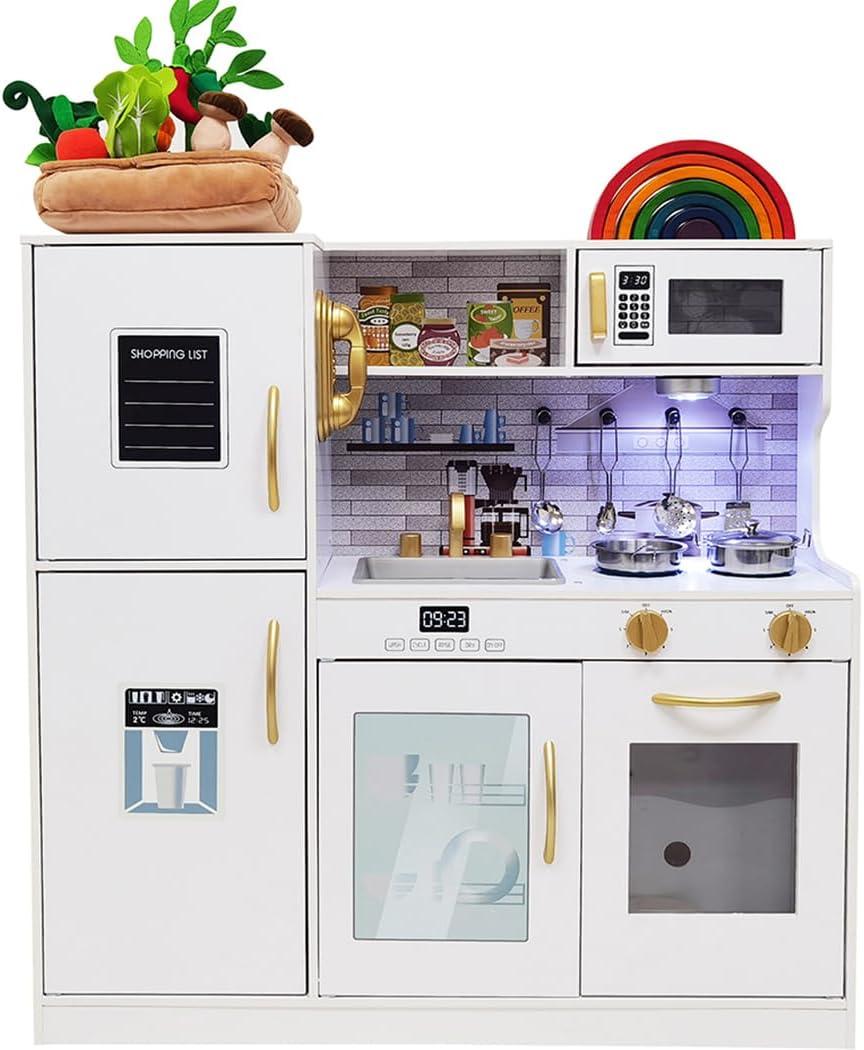 Kids Children Pretend Toy for Babies, Kitchen Playset & Play Kitchen Toy Set with Light, Sink with Faucet, Oven, Microwave, Kitchenware Set Accessories for Ages 3-8 Girls Boys, 31.2 x 9.44 x 31.49 inches
