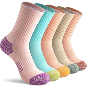 Gonii Crew Socks Women Hiking Running Athletic Cushioned Compression Socks 5-Pairs, 8-10