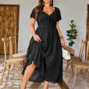 EYWOL Women's Plus Size Formal Dress Lace Chiffon Maxi Dress,Open Back Cocktail Dress for Wedding Guest,Party,Gala Events (Black, M)