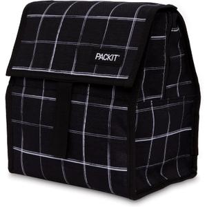 PackIt Freezable Lunch Bag, Black Grid, Built with EcoFreeze Technology, Foldable, Reusable, Zip and Fold Closure with Buckle Handle, Designed for Work Lunches and Fresh Lunch On the Go