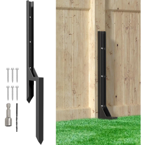 3.42 FT Fence Post Repair Kit, Heavy Duty Steel Fence Post Anchor Ground Spike for Repair Tilted, Broken Wood Fence Post (Black - Set 1)
