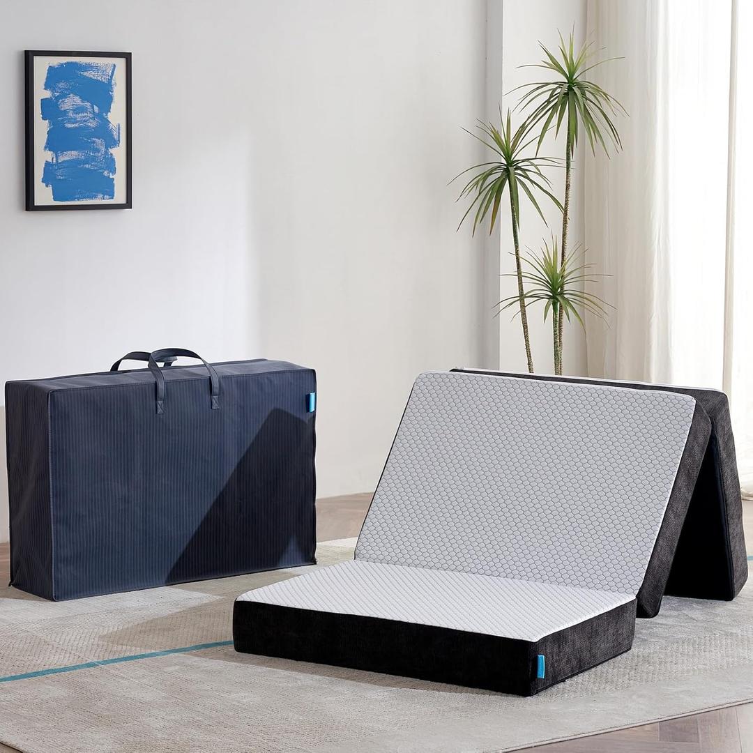 Odorless Foldable Mattress Twin XL 80" x 38" x 6", 6 Inch Folding Foam Mattress with Storage Bag, Fiberglass Free Trifold Memory Foam Mattress for RV, Guest Bed