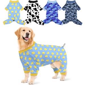 Bienbee Dog Pajamas, 4 Pack Dog Recovery Suit Shedding Suit Cute Soft Puppy Clothes Dogs Pjs Onesies Jammies Adjustable Breathable & Stretchy Clothes for Small Medium Large Dogs Girl Boy Puppy-2XL
