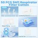 50PC 5N11 Respirator Filter Cotton, 6001 Filter Cartridges for Respirator Particulate Filter for Use with 6200, 6502, 6800, 7502 Series Respirator Against Particulates, Dust, Paint, Sanding
