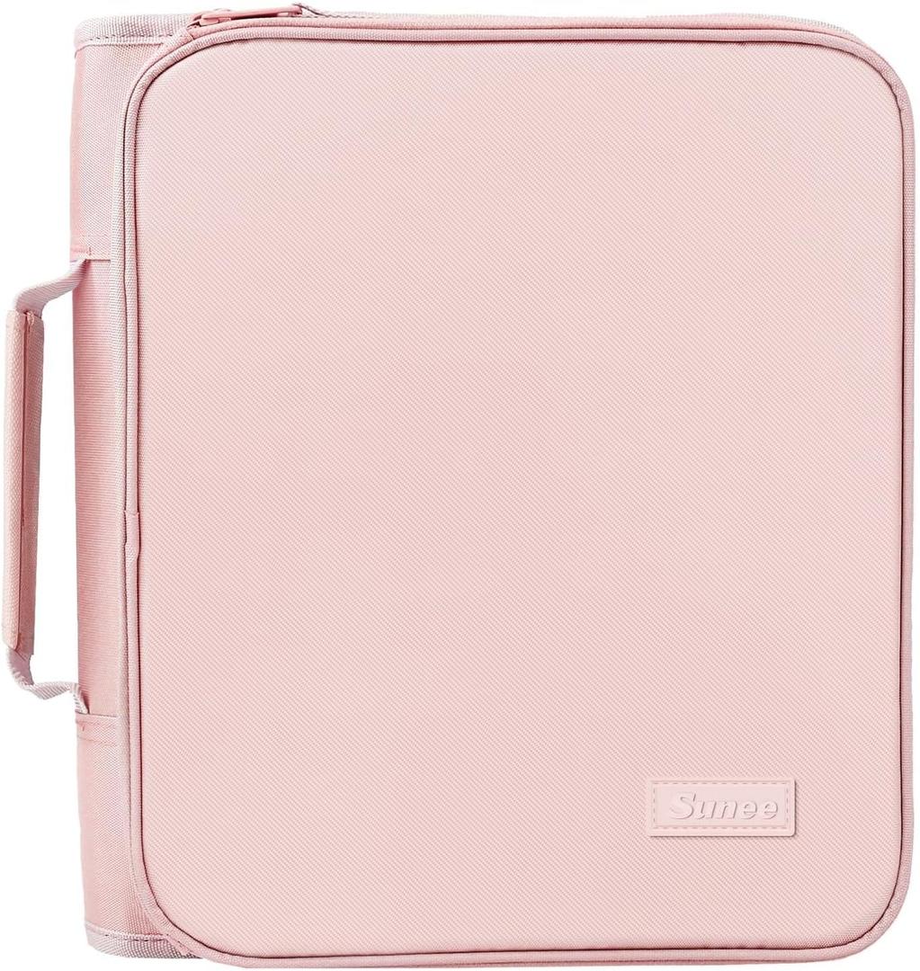 SUNEE Zippered Binder Bag with Handle, 2-Inch 3-Ring O-Ring, 500-Sheet Capacity, Includes Zip Pocket, 5-Tab Expanding File Folder, Multi-Pocket Organizer Binder for Middle School, Pink Lotus