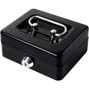 Small Cash Box with Lock and Slot - Jssmst Metal Coin Bank Small Lock Box, Black(SMCB0301N)