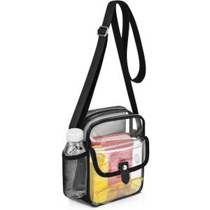 SPODEARS Clear Crossbody Bag for Stadium Events & Concerts - Adjustable Shoulder Strap Purse with 1 Bottle Holder (Black, Medium)