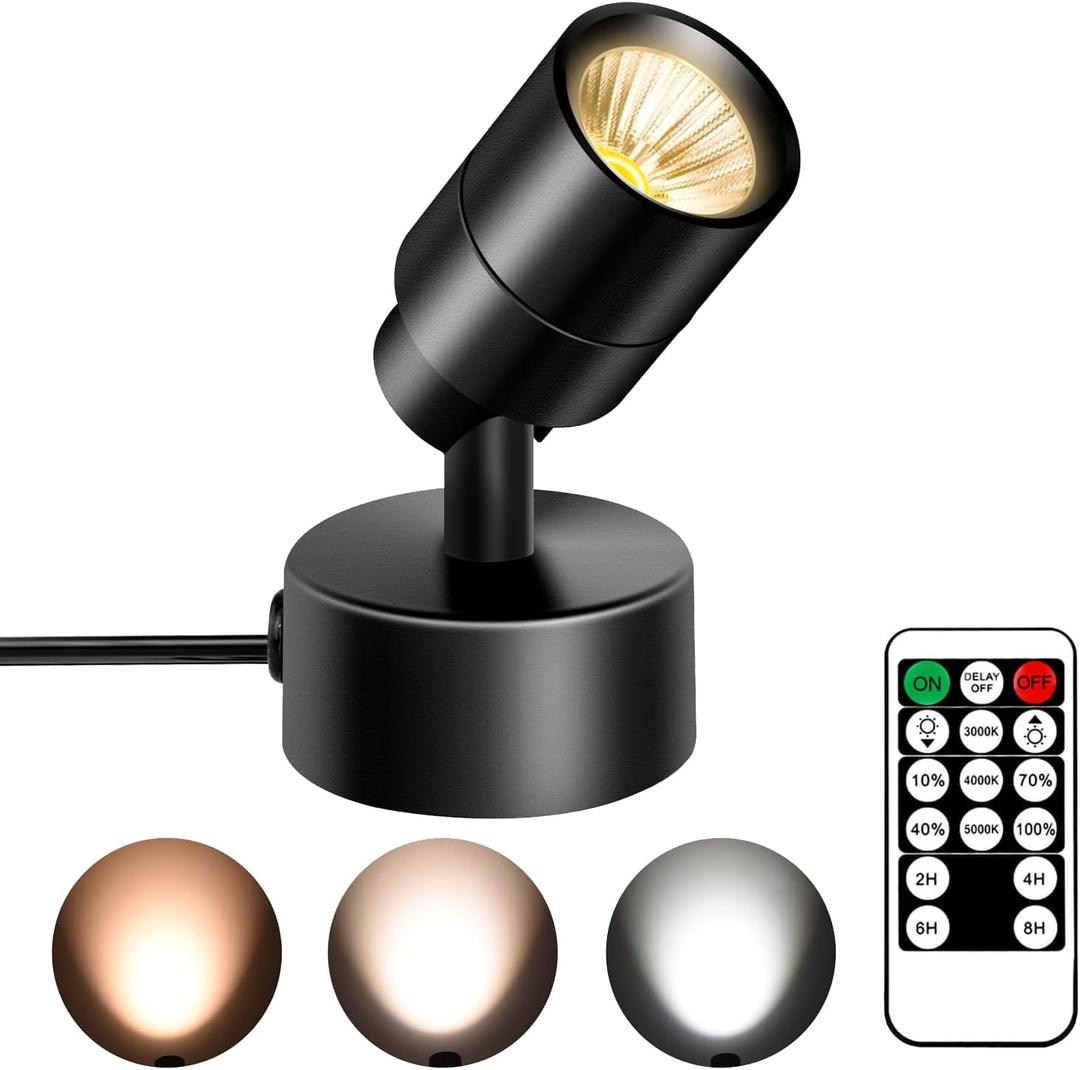 FZWLE 1 Pack Dimmable Spot Lights Indoor, Uplighting Indoor Spotlight with Timer and Remote, 3000K/4000K/5000K Adjustable LED Up Lights, Spot Lights Indoor Accent Uplighting for Plants