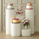 Cylinder Stands for Party, 5 PCS Cilindros Para Fiestas Redondos Blancos Cake Pedestal Stand With Acrylic Disc Foldable Cardboard Columns Cylinder Tables for Birthday, Wedding Party Decor