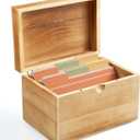 DRASTAR Index Card Holder, 3x5 Index Card Box, Wooden Index Card Organizer with 45 Dividers, Flashcard Notecard Holders for Home Office, Brown