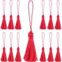 Fenghuangwu 48pcs 3.75inch Mini Bookmark Tassels Handmade Keychain Tassel Silky Floss Craft Tassel for Jewelry Making,Tags,DIY Accessory(red)