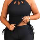 Aqua Eve Women Two Piece Plus Size Swimsuit High Neck Tankini Set Tummy Control Bathing Suit with Shorts (Black-14w)