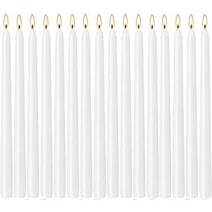 16 Pack White Taper Candles, 7-8 Hours Burn Time, Unscented, Smokeless and Dripless, 4/5 x 10 Inch Dinner Candle Set for Household, Wedding, Party and Home Decor Candlesticks