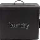 AuldHome Design Enamelware Laundry Powder Container (Black), Enamelware Detergent Bin w/ Scoop