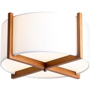 VILUXY Semi-Flush Mount Ceiling Light Fixture with Wood and Off-White Fabric Drum Shade Modern Chandelier for Bedroom, Dining Room, Corridor, Living Room 4-Light