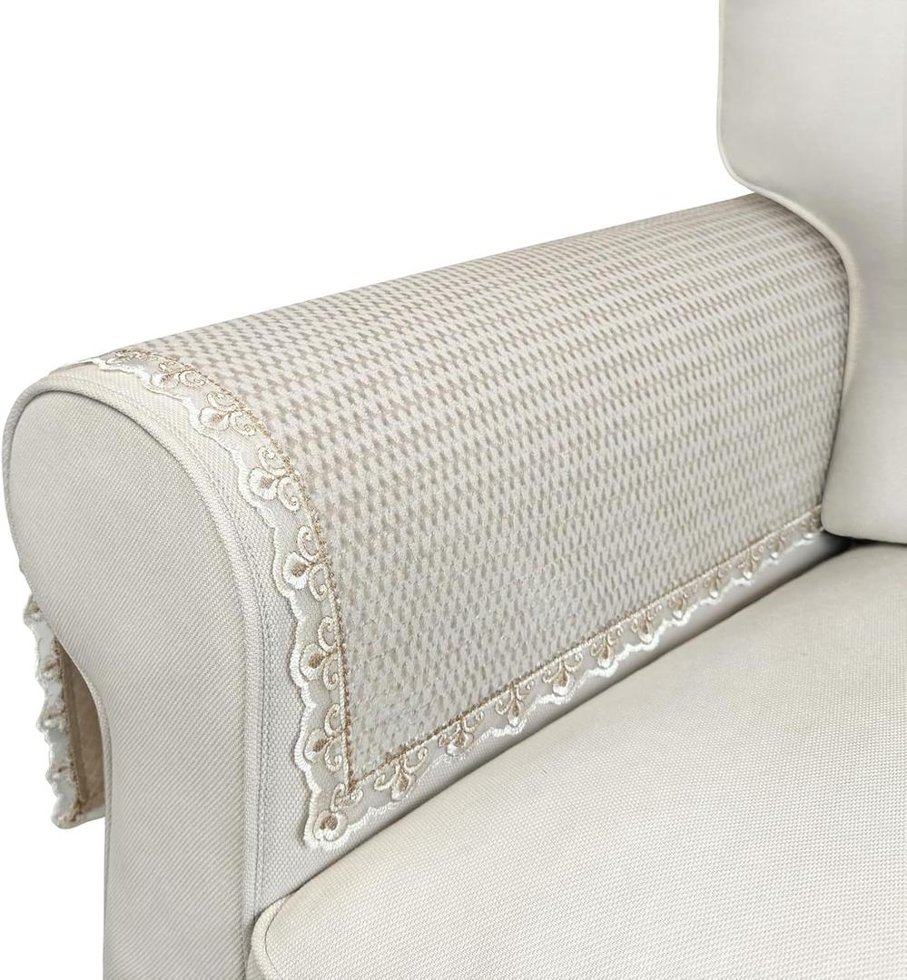 Couch Arm Covers, 2pcs VelvetSofa Arm Covers, Couch Covers, Non-Slip Lace Armrest Covers, Headrest/Backrest Cover, Seat Cover, Slipcovers for Pet Armchair Loveseat Recliner Furniture(24"20", Beige)