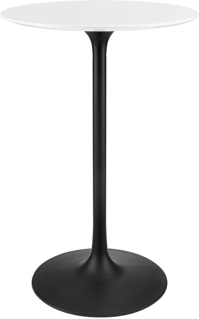 Modway Lippa 28" Round Wood Bar Table, White Top, Black Base