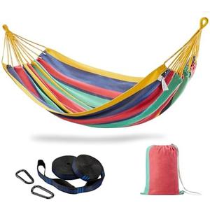CHULIM Brazilian Double Hammock with Tree Straps,Extra Large 94x63IN,2 Persons Hammock for Backyard Patio Outdoor and Indoor,450lbs Weight Capacity,Soft Woven Cotton Fabric - Aqua Bule Stripe