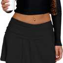 Hafailia Women's Foldover Skort Low Rise Y2k Pleated Mini Skirt Black XS (Black, XS)