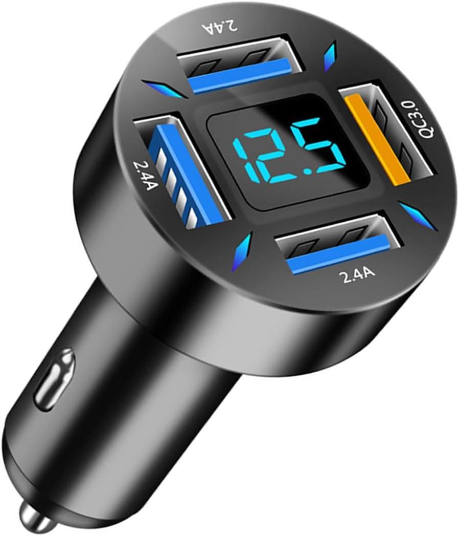 Ankuee 4 Ports USB Car Charger, 66W Super Fast Charging with QC 3.0, PD 20W and USB 2.4A Charger Adapter, Quick Charge with LED Voltmeter, Auto Cigarette Lighter Plug (QC3.0, 1PCS)