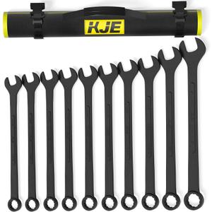 KJE 10-Piece SAE Black-Oxide Jumbo Combination Wrench Set, Open-End large Wrench, big Wrench Set, SAE Sizes 1-5/16" - 2" for Large Vehicles