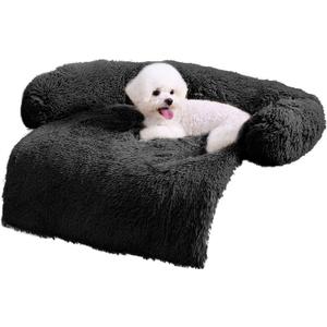 HachiKitty Dog Sofa Bed Cover, Plush Couch Protector, Washable Pet Mat (Large Black)